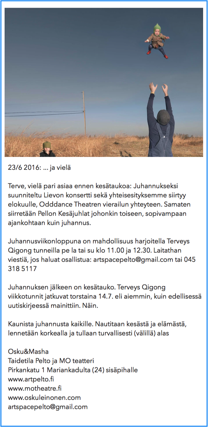 Uutiskirje Taidetila Pelto 23/06/2016